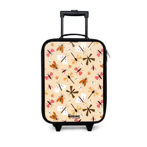 Insectenpatroon in bruin, roze en oranje op beige achtergrond Kinderkoffer - Zwart klein -3d