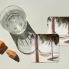 Hangmat - Palmbomen - Strand - Zee onderzetter kurk middel -sfeer4