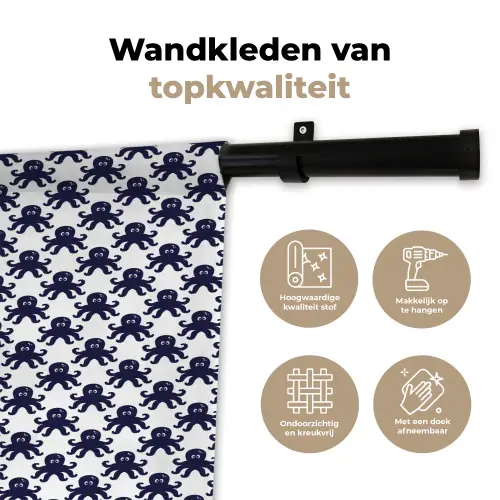Oceaan - Octo - Blauw - Wit Wandkleed katoen klein 269 -sfeer2