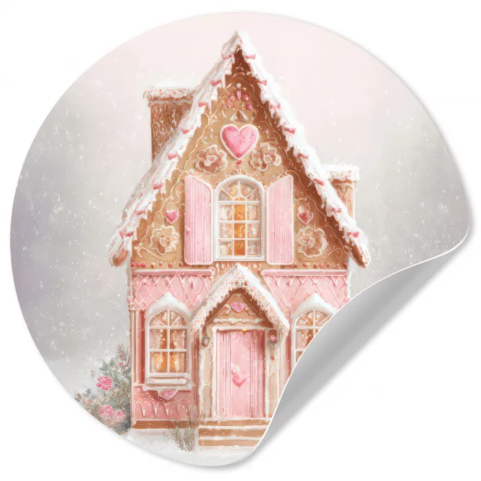 Huisje - Suiker - Pastel Wandcirkel behangsticker klein -3d