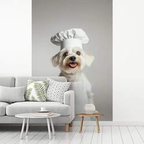 Hond - Wit - Kok fotobehang vinyl groot -woonkamer