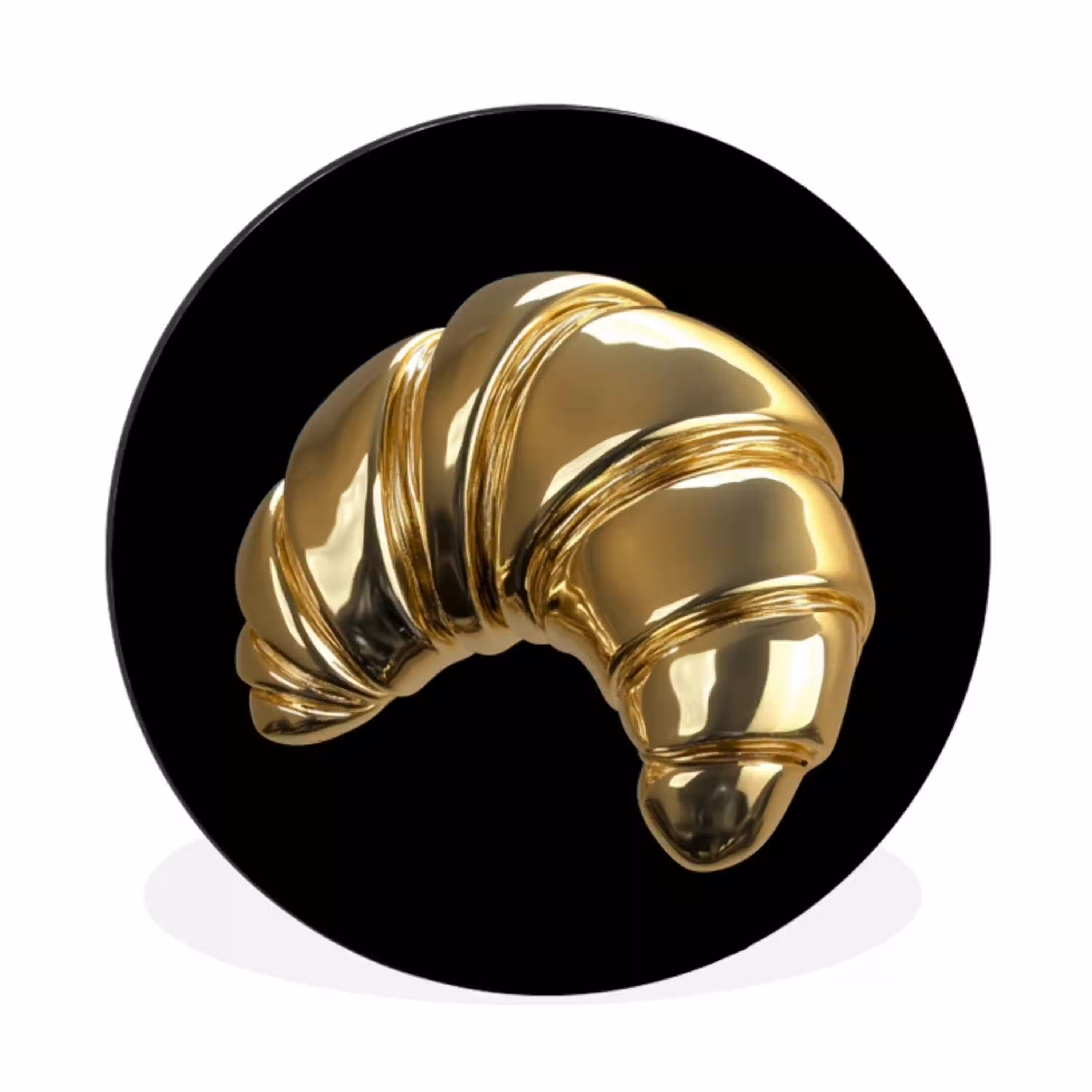 Croissant - Brood - Goud - Zwart Wandcirkel aluminium klein -3d