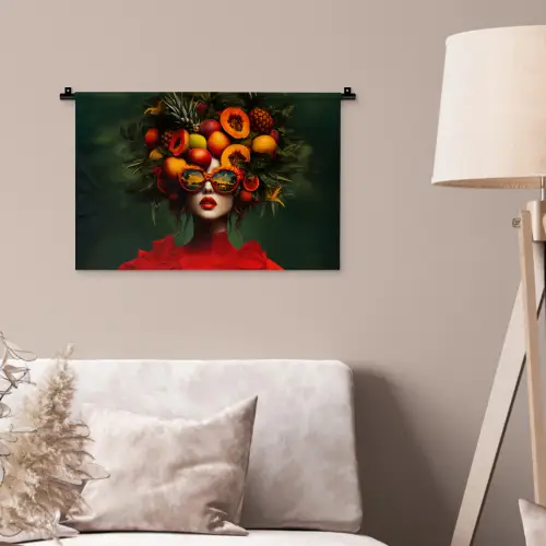Vrouw - Vruchten - Papaja - Ananas Wandkleed katoen klein -sfeer4