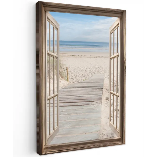 Doorkijk - Strand - Duinen - Pad - Landschap Tuinposter op houten frame 2 cm dik klein -3d