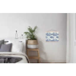 Huizen - Bomen - Water - Vogels - Blauw textielposter latten blank klein 122 -woonkamer