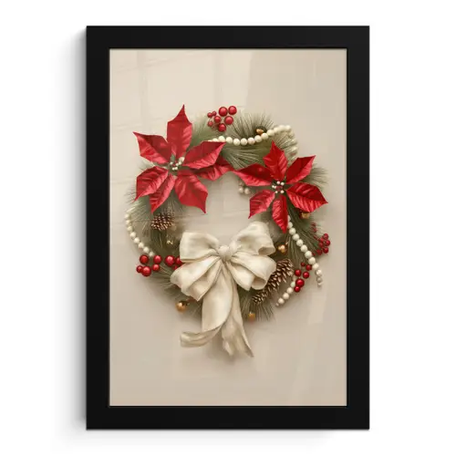 Deurkrans - Strik - Kerst - Rood - Groen fotolijst zwart zonder passe partout klein -3d