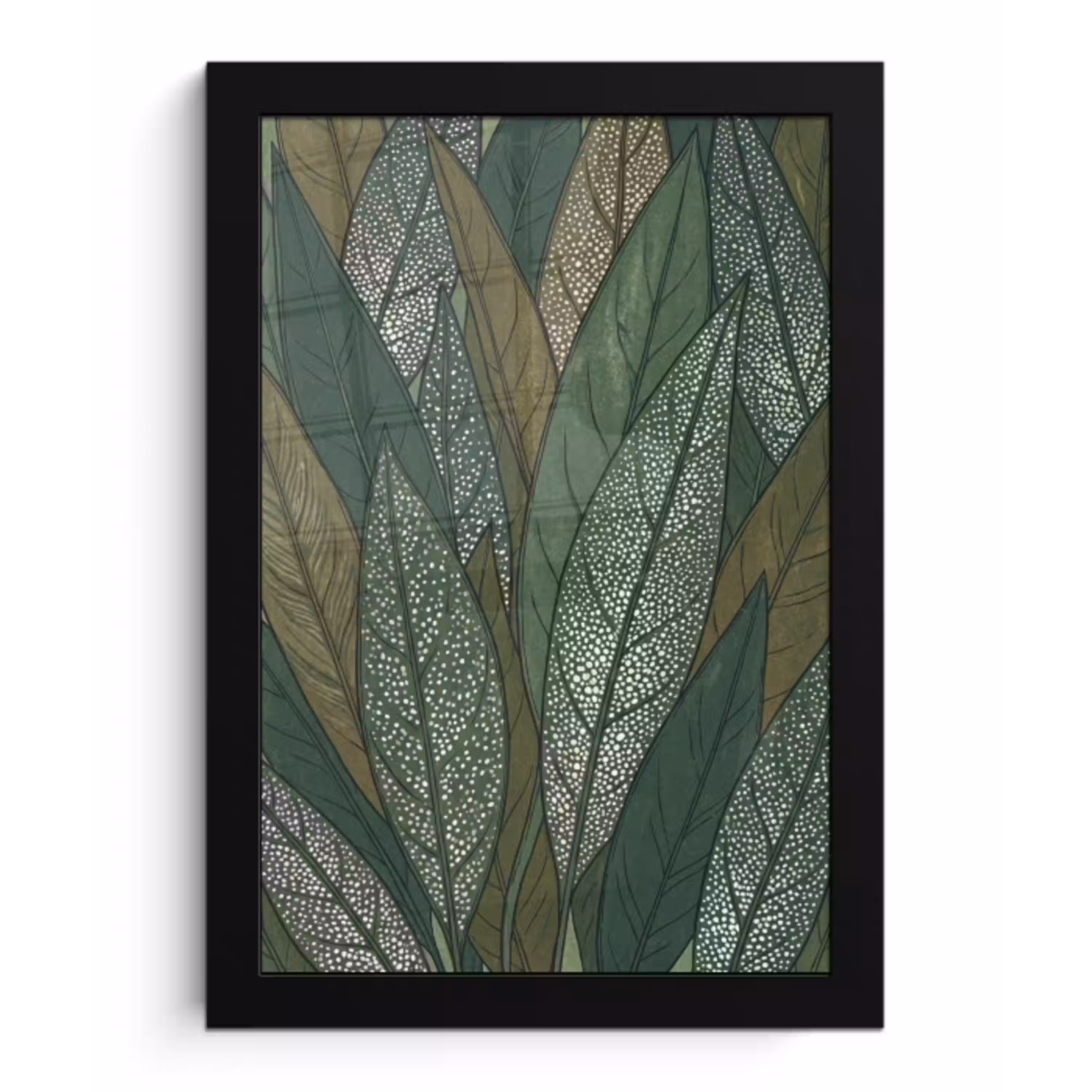 Bladeren - Patroon - Gestippeld - Natuur - Groen fotolijst zwart zonder passe partout klein -3d