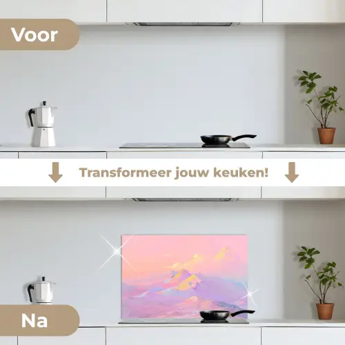 Bergtoppen - Wolken - Dromerig keuken achterwand spatscherm klein -voor_na_NL