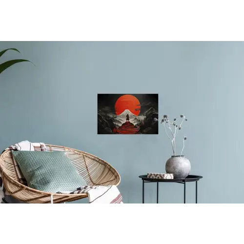 Krijger - Rode trappen - Zon - Berg Muursticker klein -plant