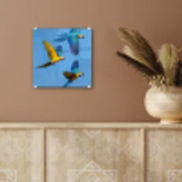 Papagaai - Vliegen - Blauw - Geel plexiglas 5mm klein -sfeer5