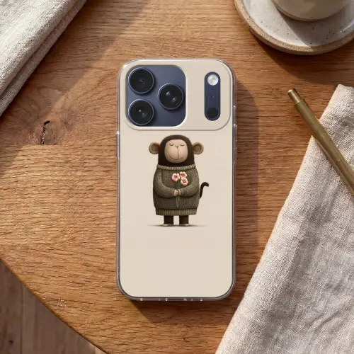 Aap - Roze bloemen - Speels Telefoonhoesje iPhone 17 Pro klein -sfeer1