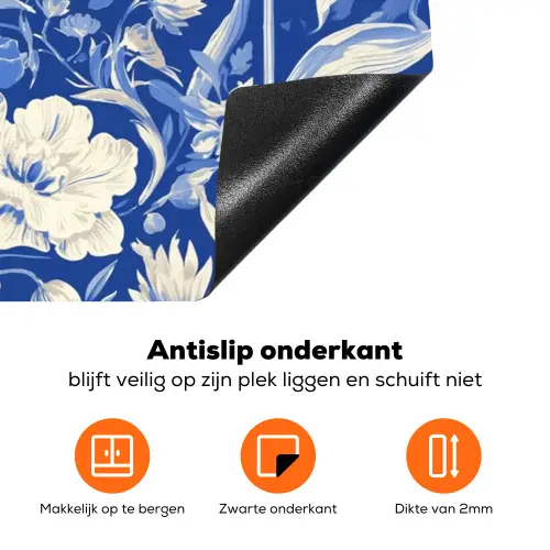 Bloemen - Delfts Blauw - Patroon - Tulp Inductie beschermer vinyl 3mm klein -zzzzzzz-td-onderkant