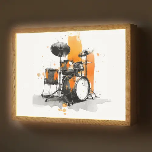 Drumstel - Oranje - Zwart - Aquarelverf Light Box met batterij (Wandlamp) middel -z3d_website