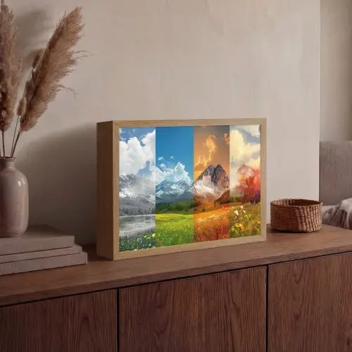 Landschap - 4 seizoenen - Natuur - Winter - Lente - Zomer - Herfst Light Box met batterij (Wandlamp) middel -sfeer2