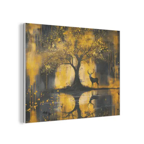 Boom - Verflook - Hert - Natuur - Goud PET vilt klein -3d