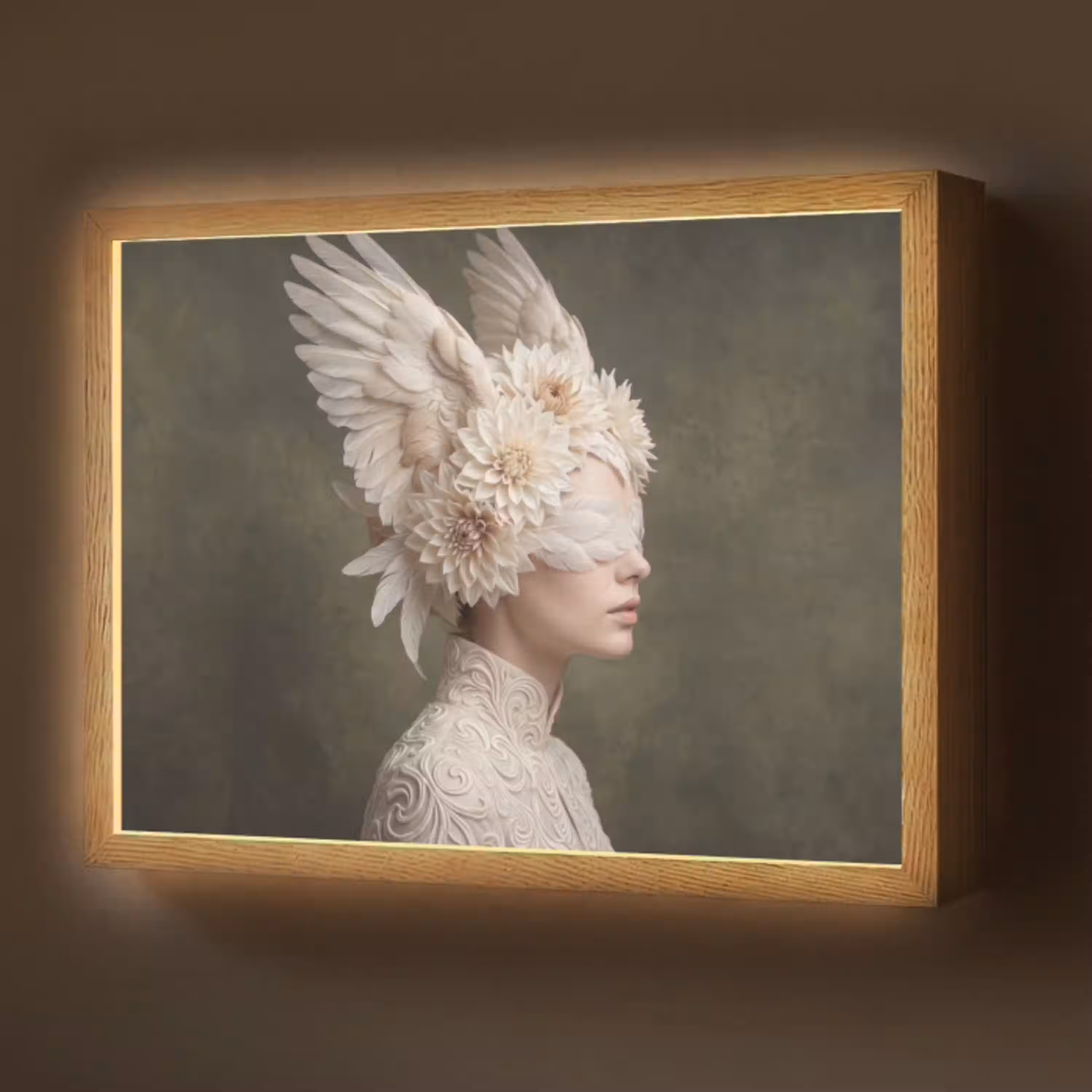 Vleugels - Vrouw - Wit Light Box met batterij (Wandlamp) middel -z3d_website