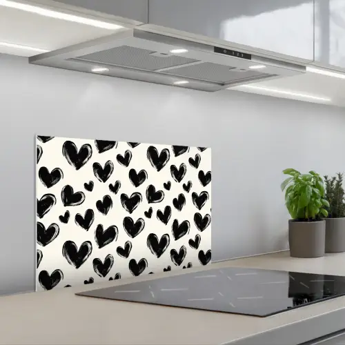 Hartjes - Patroon - Zwart keuken achterwand spatscherm klein 900 -3d_schuin