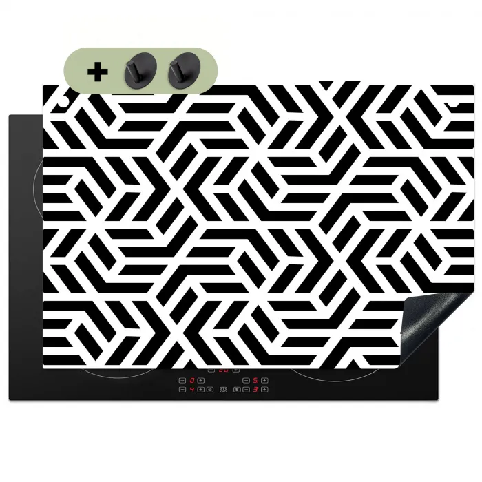 Design - Geometrie - Patroon - Zwart - Wit Inductie beschemer met haakjes klein 777 -3d