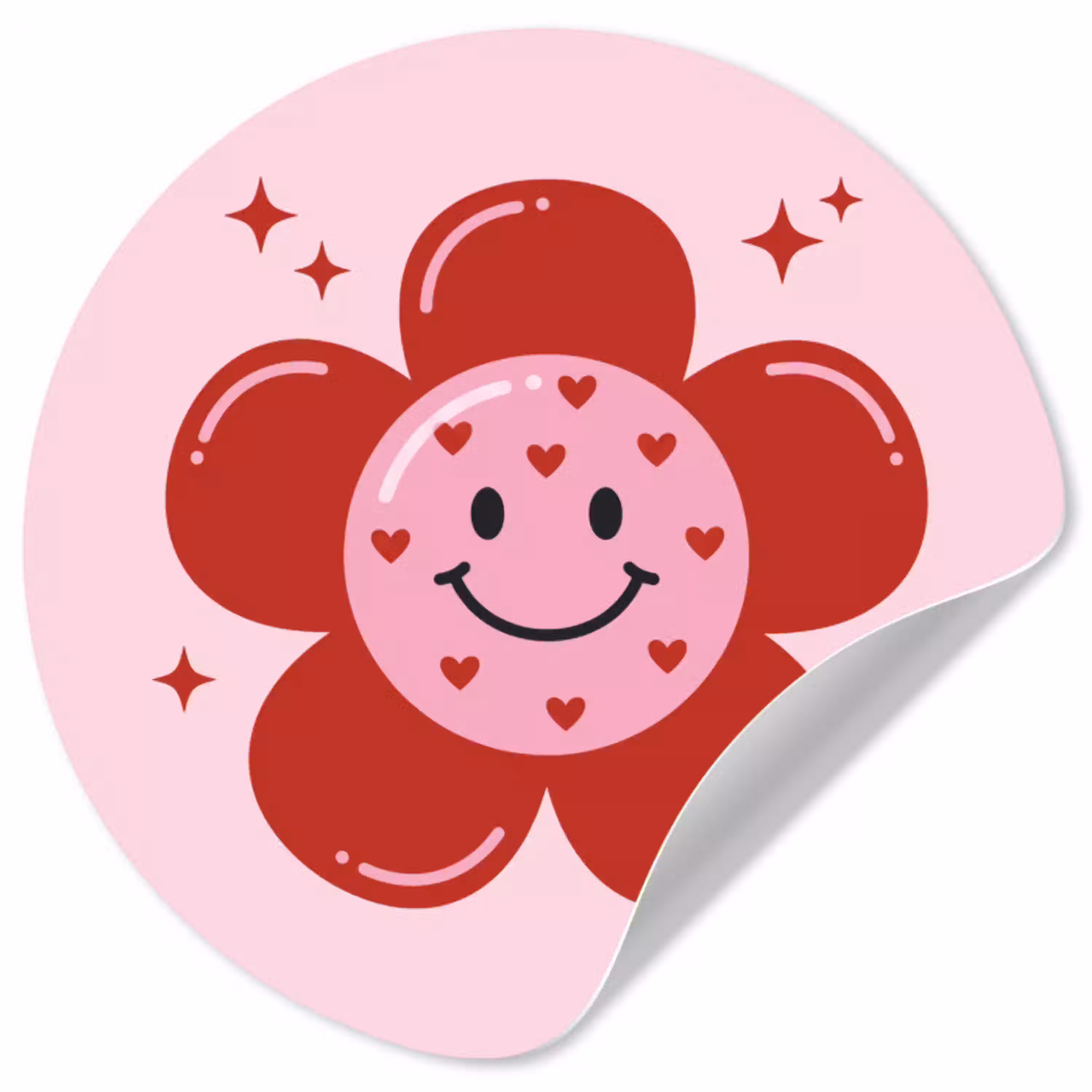 Bloem - Roze - Hartjes Wandcirkel behangsticker klein -3d
