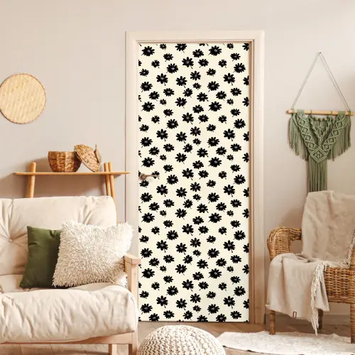 Madeliefjes - Grafisch - Zwart - Beige deurposter klein 289 -sfeer2