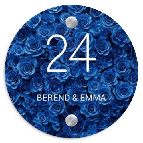 Blauwe rozen - Klassiek Naambord Rond klein -3d