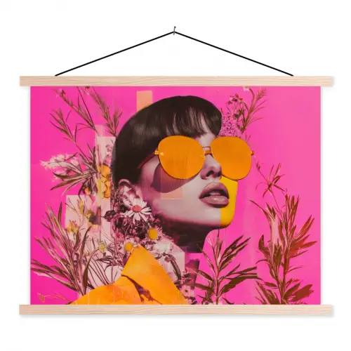 Zonnebril - Oranje - Vrouw - Planten textielposter latten blank klein -3d