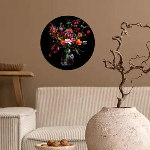Boeket - Veldbloemen - Vaas Wandcirkel behangsticker klein -sfeer1