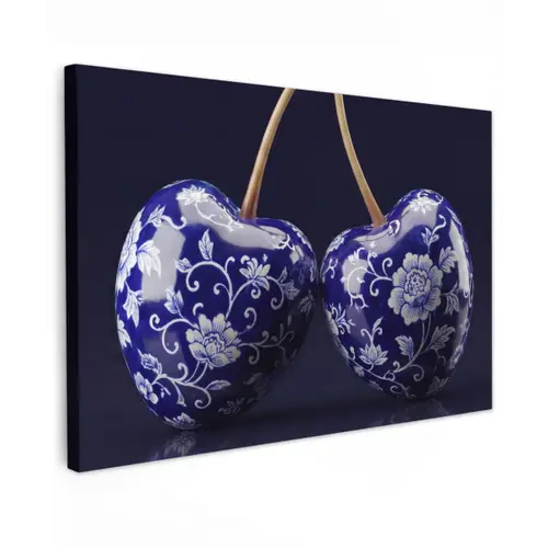 Porselein- Kersen - Delfts - Blauw canvas 2cm klein -z3d