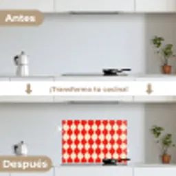 Golvend patroon - Retro - Rood - Beige keuken achterwand spatscherm klein 900 -voor_na_ES