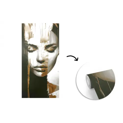 Ogen - Gezicht - Goud - Strepen fotobehang vinyl groot -3d