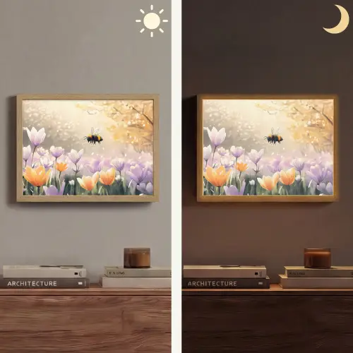 Viooltjes - bij - Zonlicht Light Box met batterij (Wandlamp) middel -sfeer3