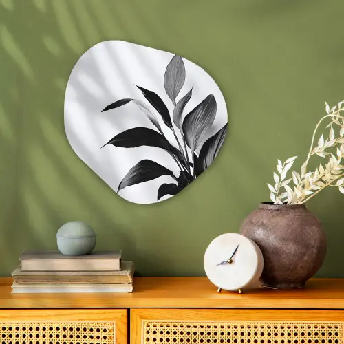 Plant - Bladeren - Minimalistisch - Zwart Wandcirkel Organisch Forex 3mm klein -sfeer2