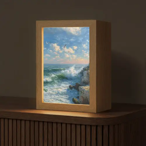 Zee - Golven - Rotsen - Meeuwen Light Box met kabel (Tafellamp) klein -z3d_website