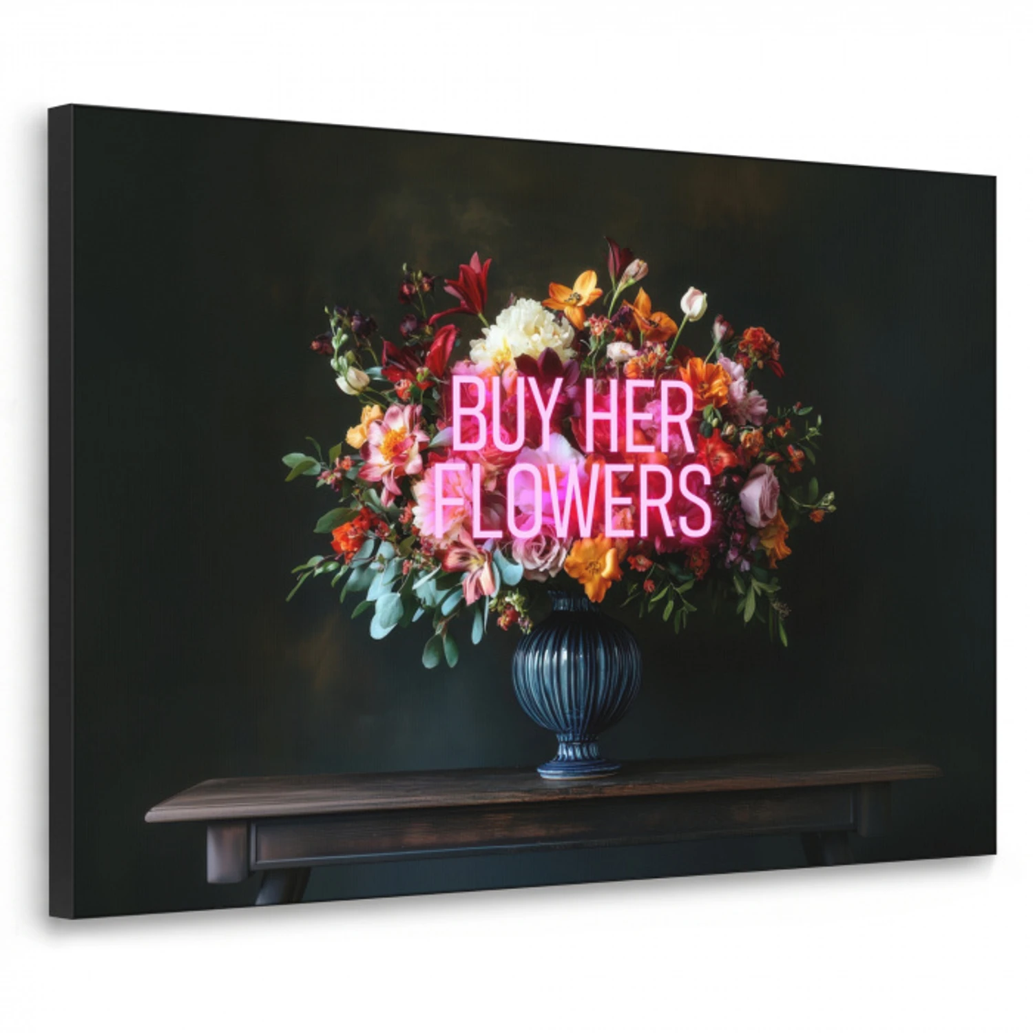 Quote - Bloemen - Vaas - Neon Textielframe - compleet frame klein -3d