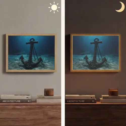 Anker - Ijzer - Zeebodem - Zand Light Box met batterij (Wandlamp) middel -sfeer3