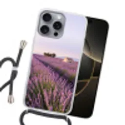 Lavendel - Landschap - Sereen - Paars Hoesje iPhone 16 Pro Max met koord klein -sfeer1