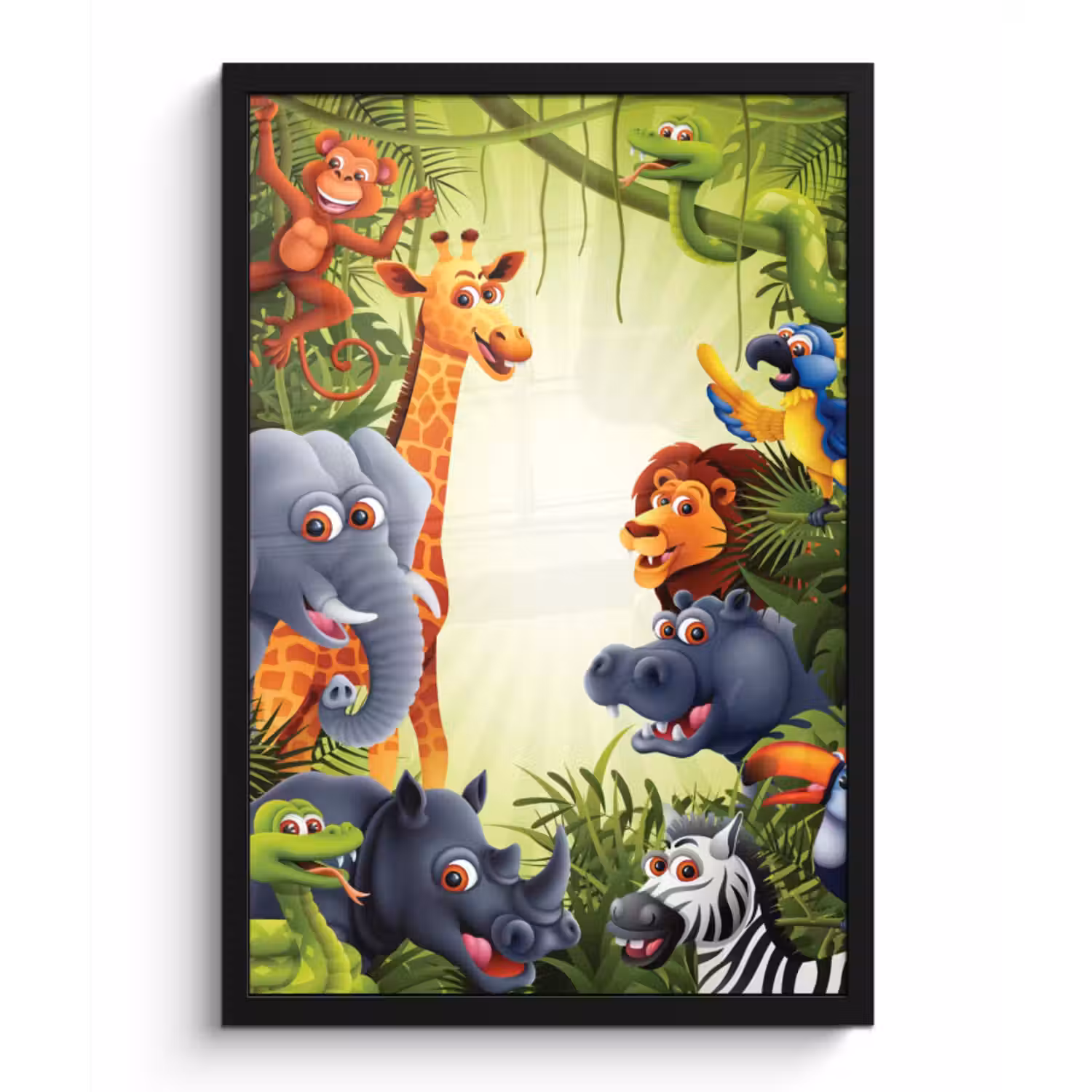 Poster met lijst - Jungle - Jongens - Meiden - Baby - Olifant - Leeuw - Giraf