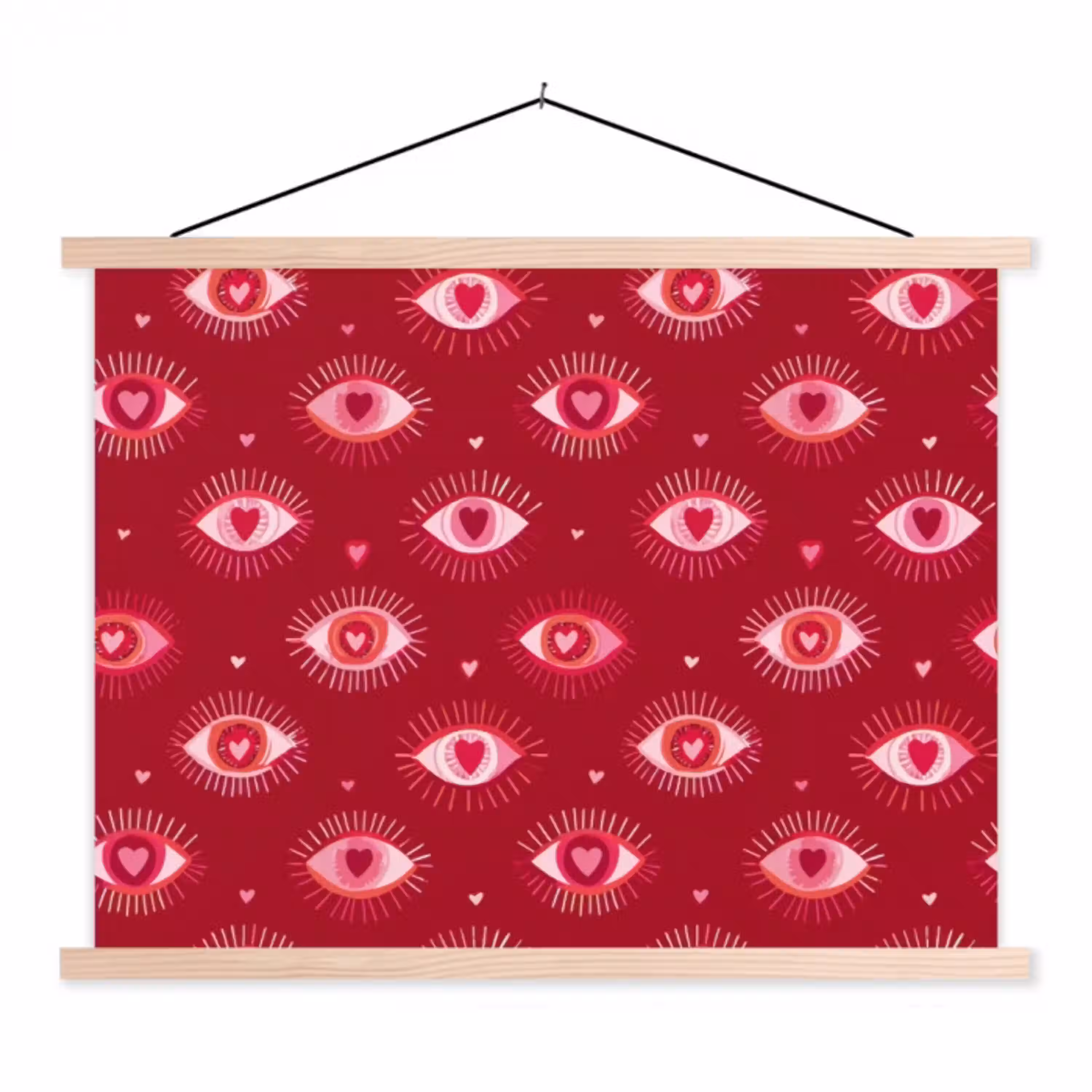 Ogen - Patroon - Roze - Donkerrood textielposter latten blank klein 122 -3d