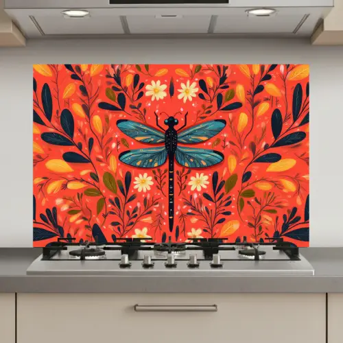Libel - Blauw - Vleugels - Bladeren keuken achterwand spatscherm klein -3d_website
