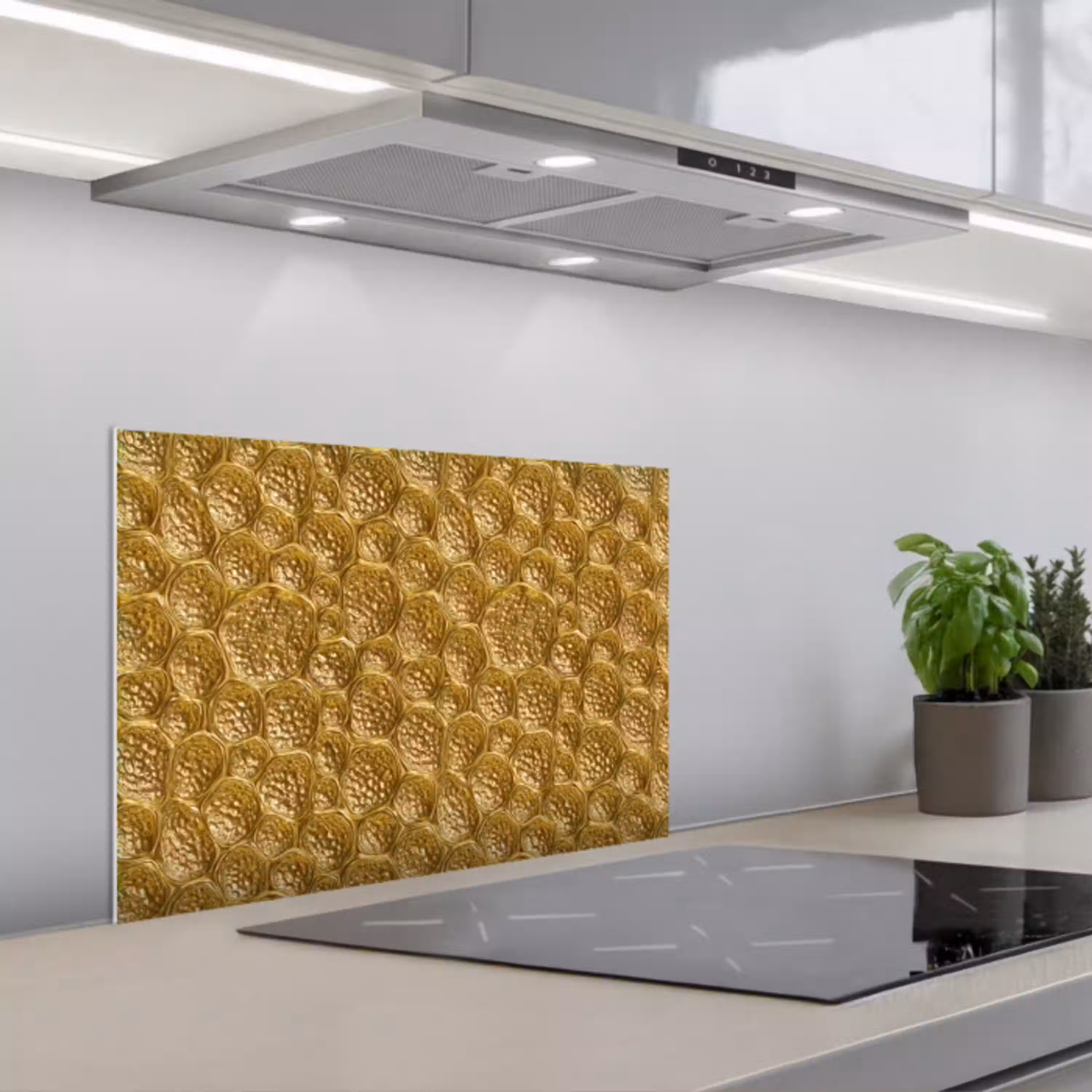 Gehamerd - Mozaïek - Antiek - Goud keuken achterwand spatscherm klein 900 -3d_schuin