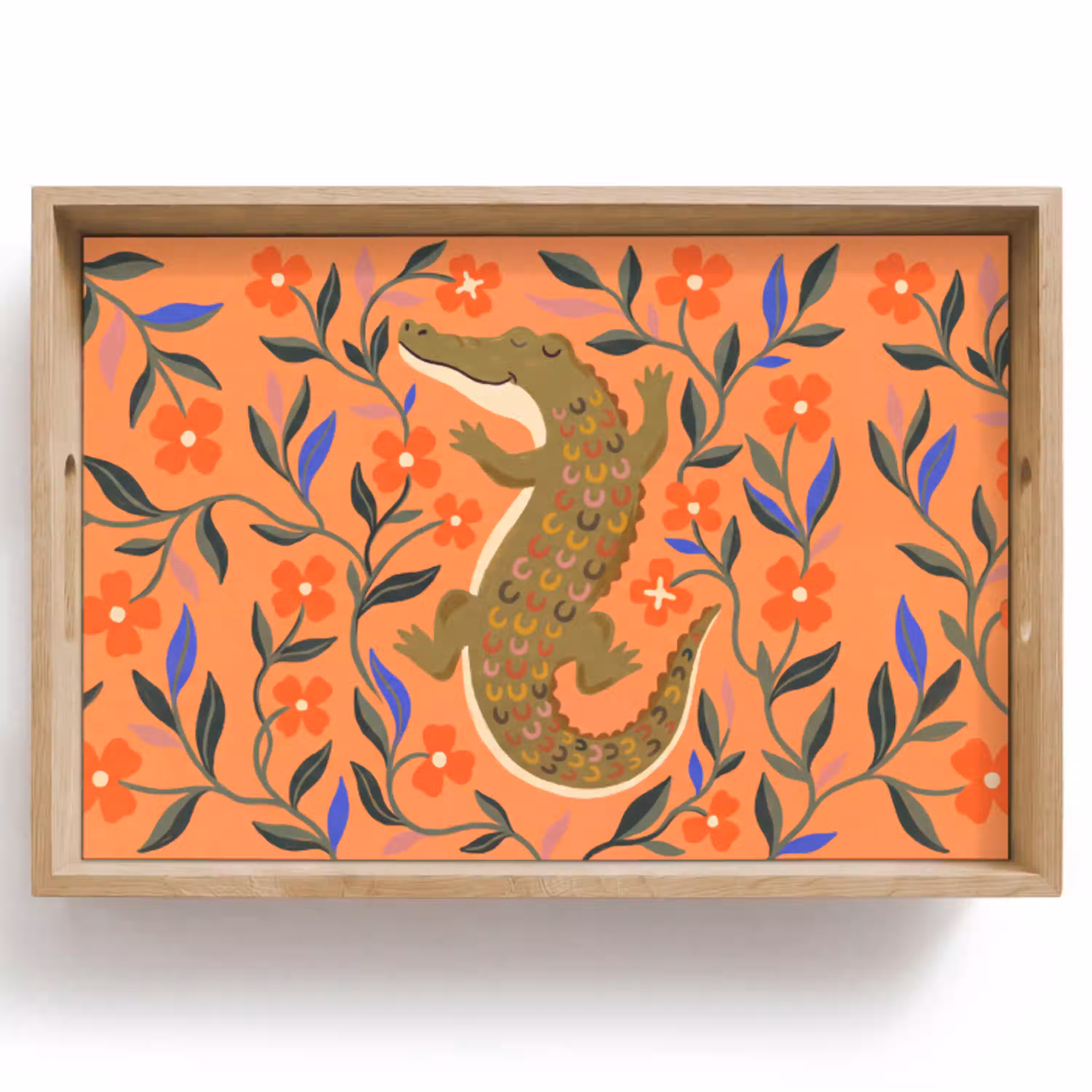 Dieren - Bloemen - Oranje - Illustratie - Natuur Dienblad Rechthoek middel -z3d_shopping