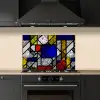 Mondriaan - Glas in lood - Oude Meesters - Kunstwerk - Abstract - Schilderij keuken achterwand spatscherm klein -sfeer1