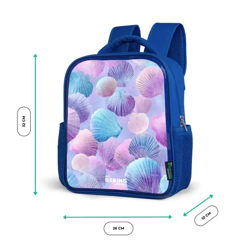 Gekleurde schelpen op een paarse achtergrond Kinderrugzak - Blauw middel -productfoto_formaten