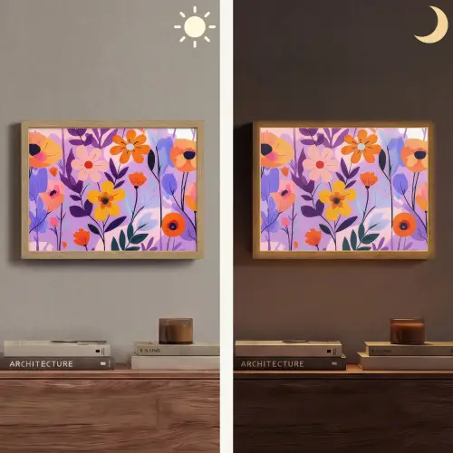Bloemen - Kleurrijk - Bladeren Light Box met batterij (Wandlamp) middel -sfeer3