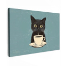 Kat - Zwart - Koffie - Minimalistisch Tuinposter op houten frame 2 cm dik klein -3d