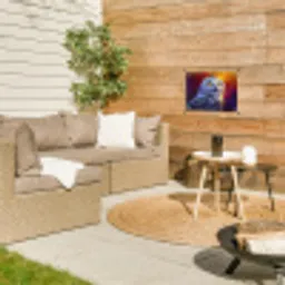 Sneeuwuil - Schilderij - Kleurrijk - Wit tuinposter los doek klein -sfeer4