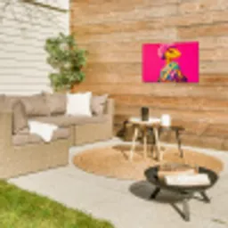 Hagedis - Bloemen - Roze - Kimono Tuinposter op houten frame 2 cm dik klein -sfeer2