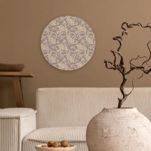 Oosters - Bloemen - Beige - Grijs Wandcirkel kunststof plaat 5mm dik klein 188 -sfeer1