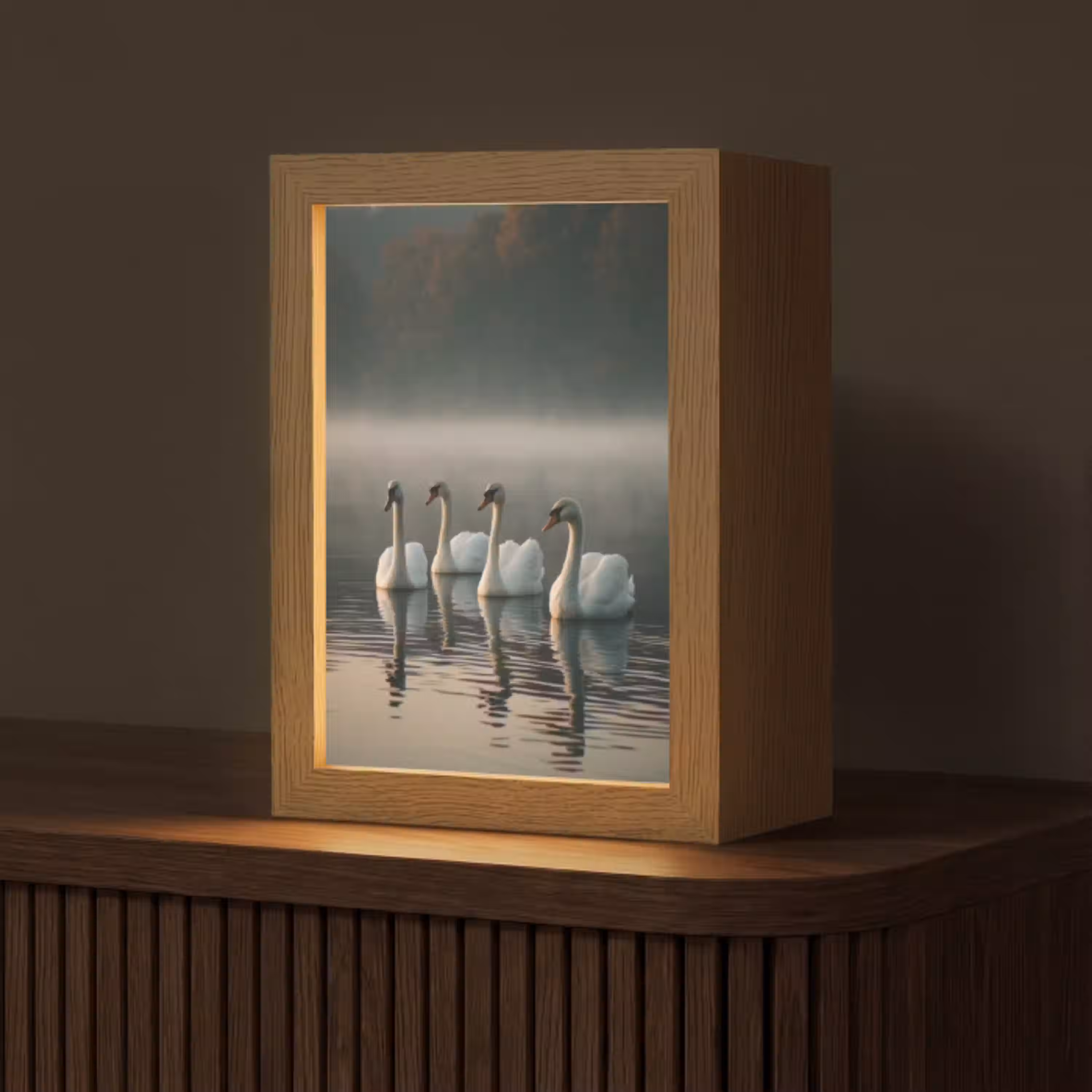 Zwanen - Wit - Water - Mist Light Box met kabel (Tafellamp) klein -z3d_website