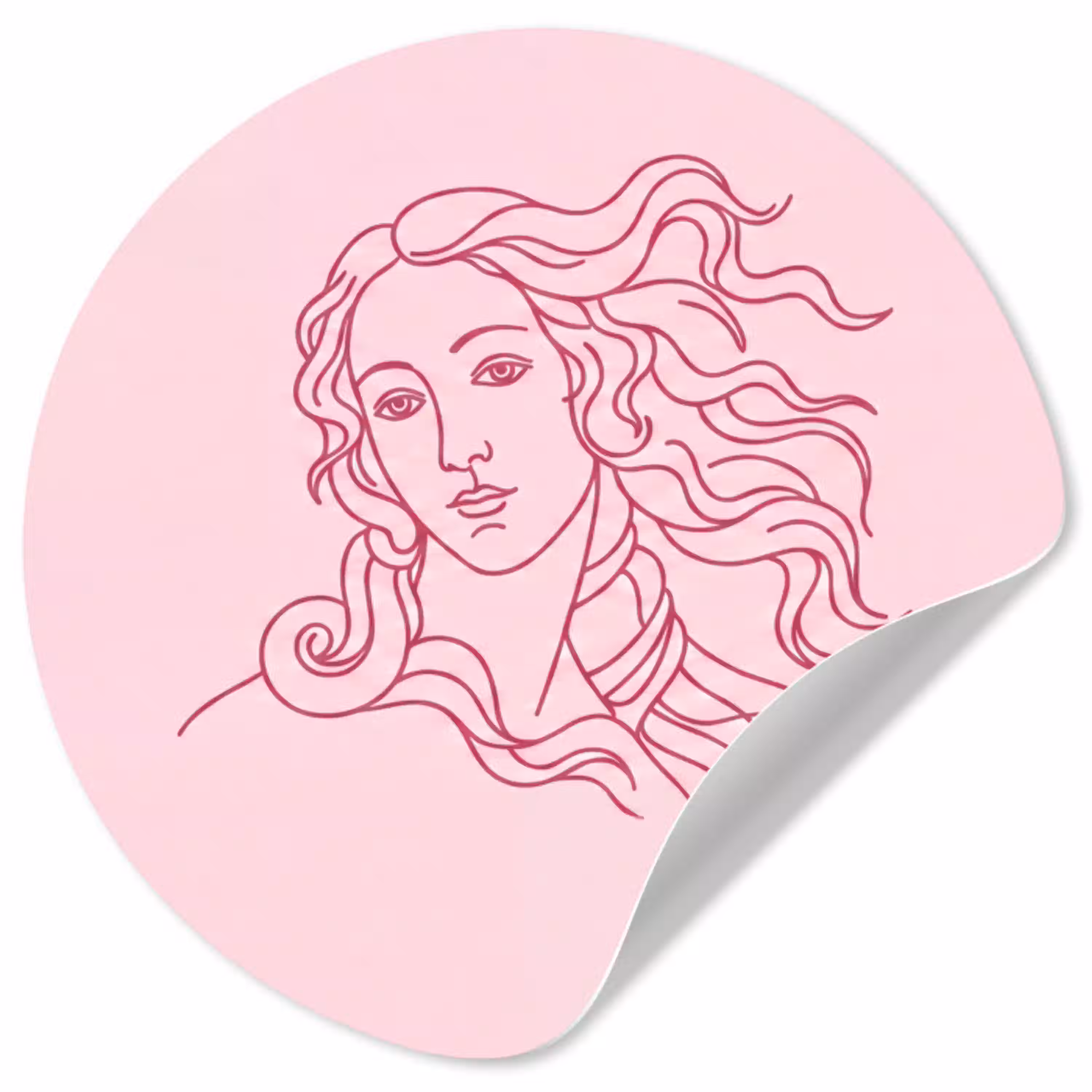 Vrouw - Portret - Klassiek - Line-art - Roze Wandcirkel behangsticker klein -3d